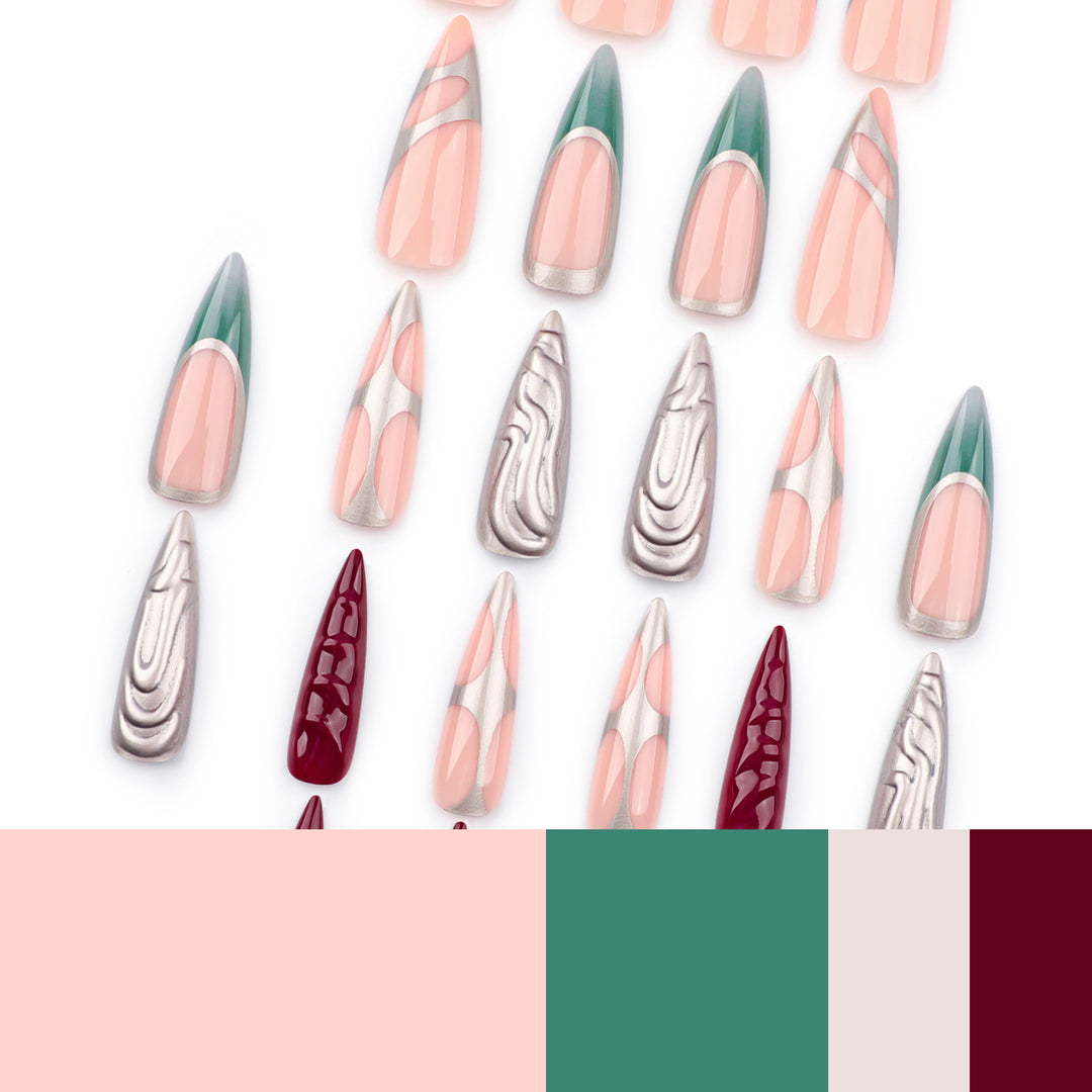 Kunstvolle Stiletto-Nägel mit Glitzer- und Metallic-Effekten Karnz