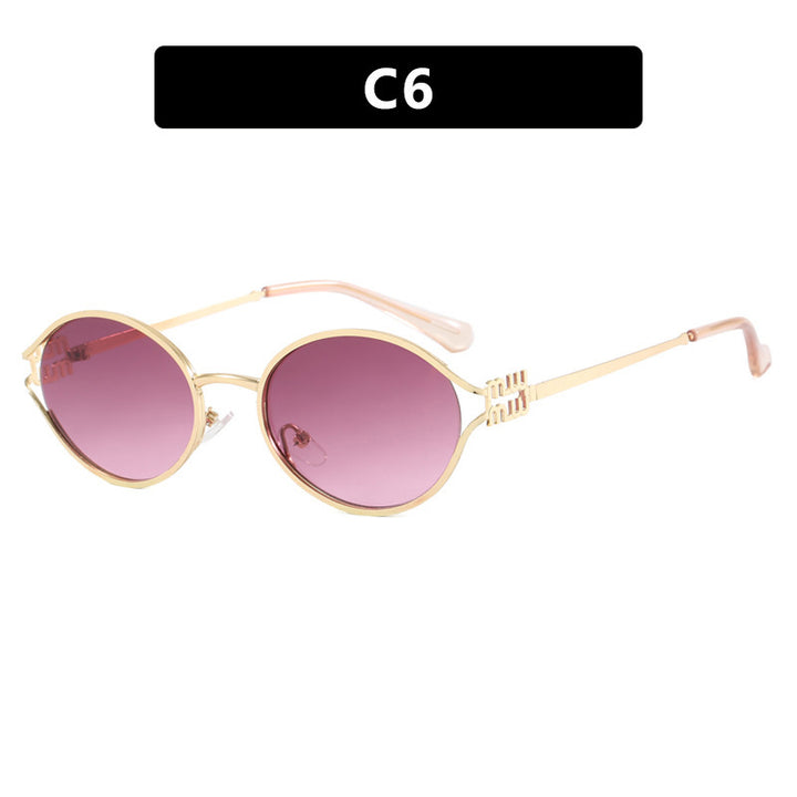 Damen Ovalförmige Sonnenbrille mit elegantem Metallrahmen und modischem Design Karnz