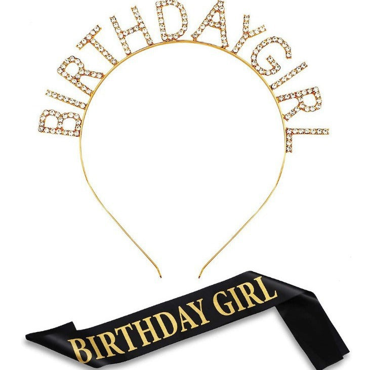 Damen Glitzernde Geburtstagskrone mit festlichem Sash Karnz