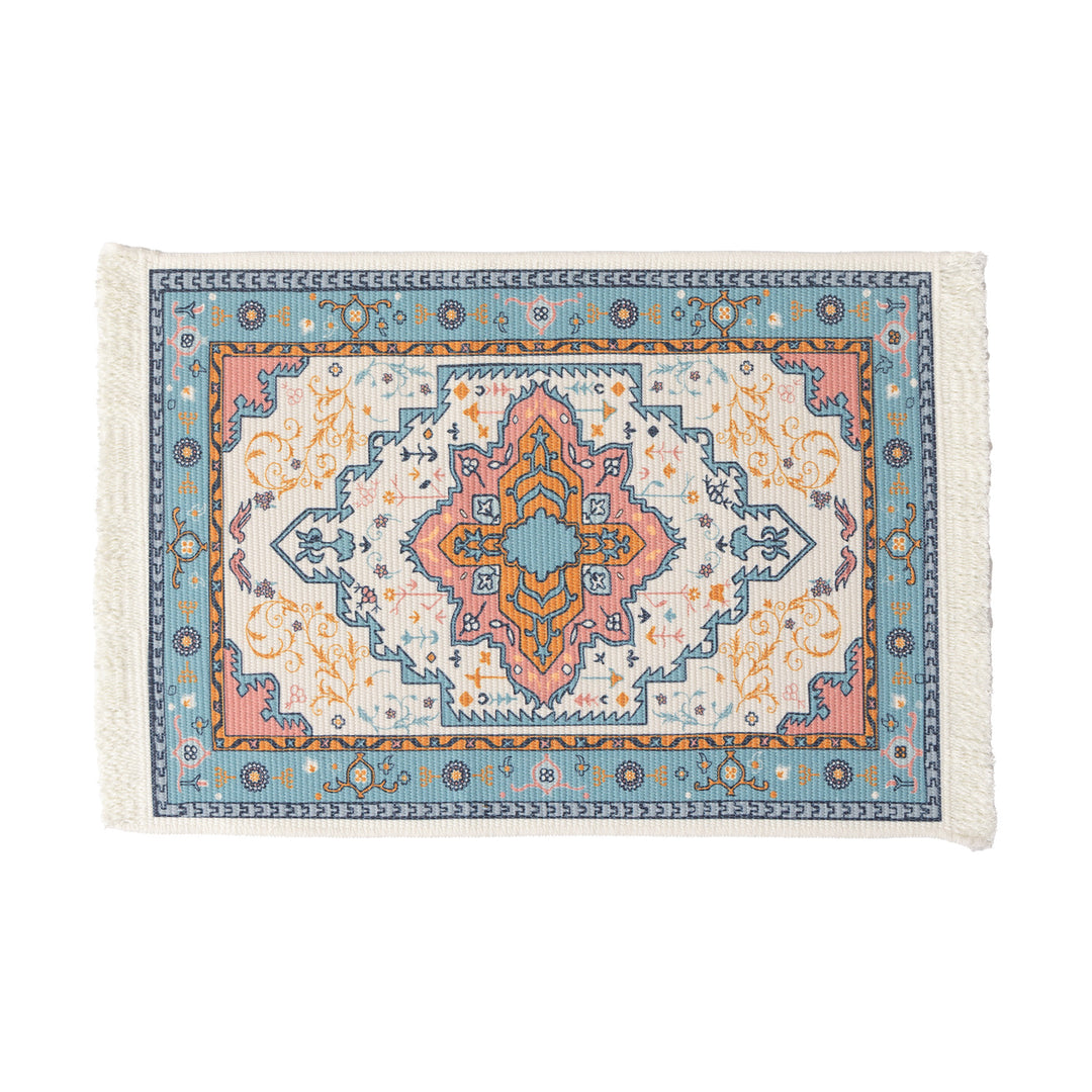 Rechteckiger Kurzflor‑Teppich im orientalischen Medaillon‑Design mit Fransen Karnz