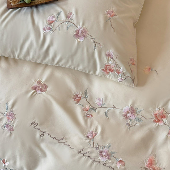 Bestickte Botanische Baumwolle Sateen Bettbezug Set