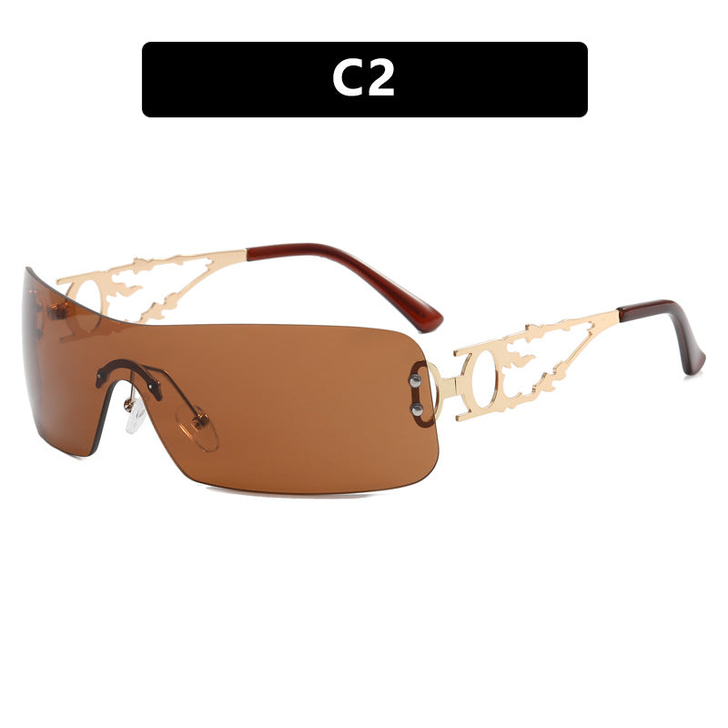 Damen futuristische Sonnenbrille mit hochmodernen Metallakzenten Karnz
