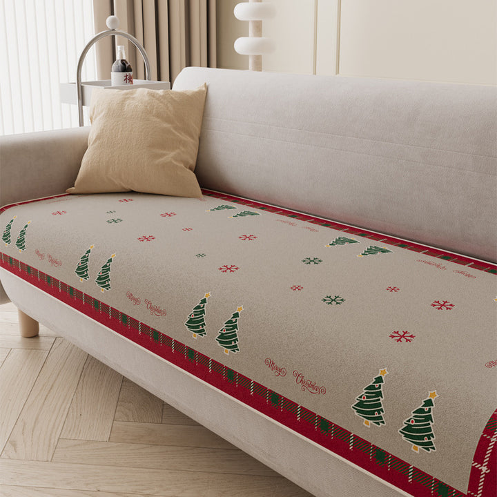 Quilted Holiday Sofa Seat Protector with Anti-Slip Backing and Christmas Tree Print
