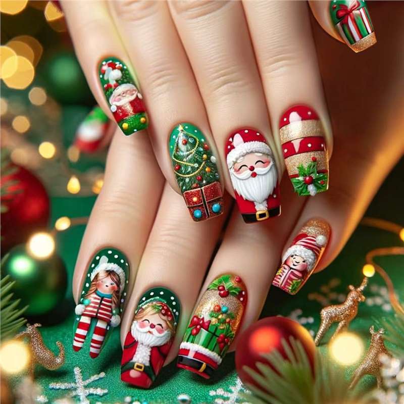 Festliches Feiertags-Themen Press-On Nail Art Set Karnz