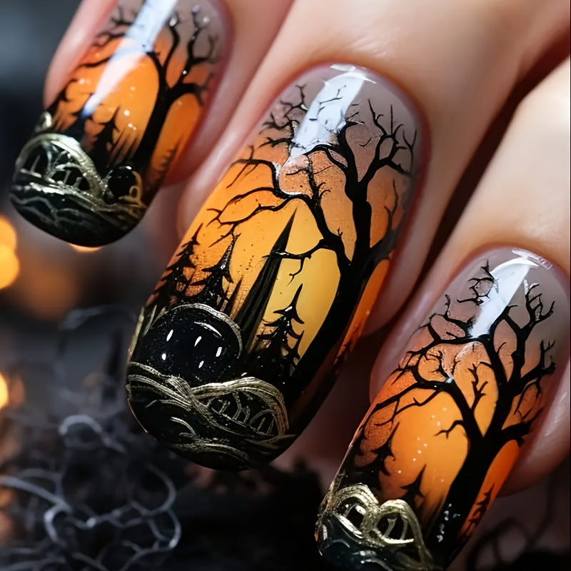 Künstlerische Halloween Landschaft Nagelkunst