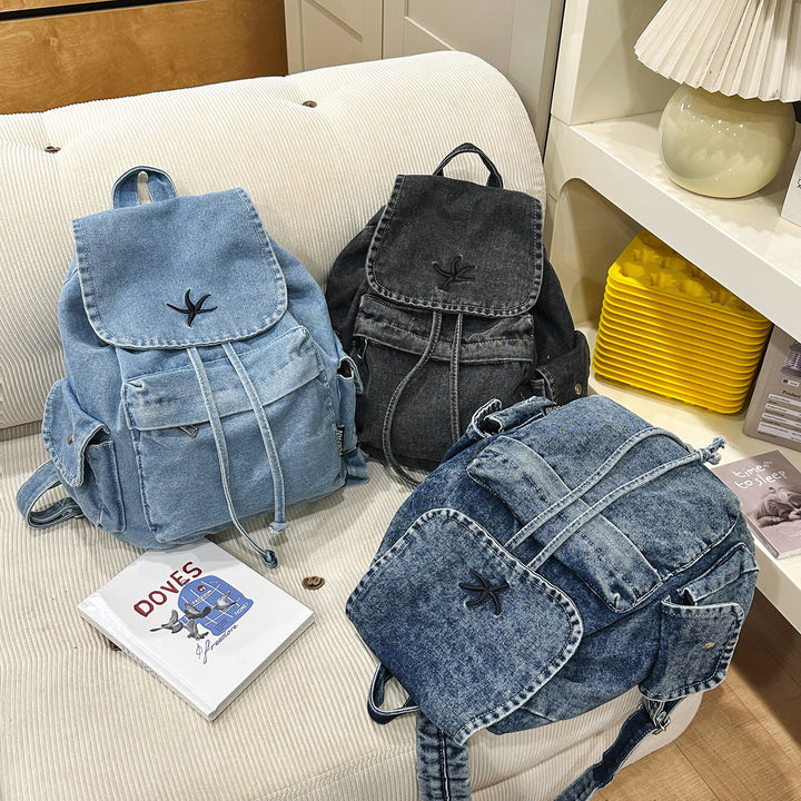 Stylische Denim Zugbeutel Rucksack Karnz