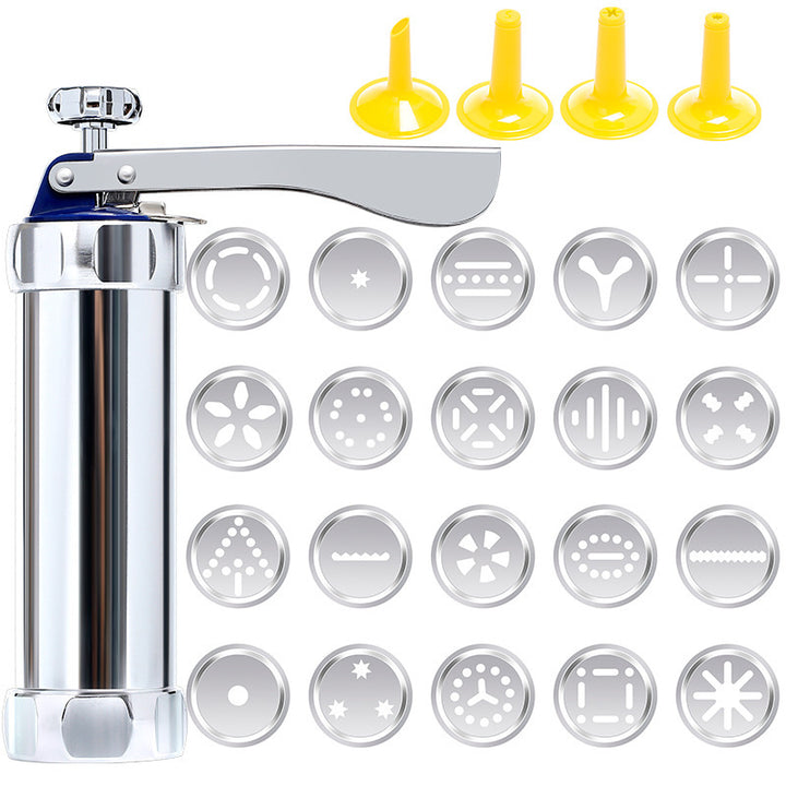 Adjustable Stainless Steel Cookie Press Set with Assorted Decorative Discs and Icing Nozzles