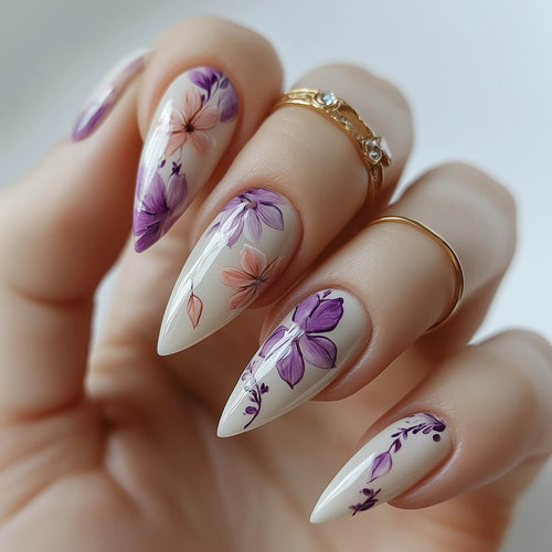 Florales Design Stiletto Press-On Nägel Karnz