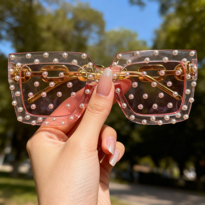 Dekorative perlenbesetzte Katzenaugen-Sonnenbrille Karnz