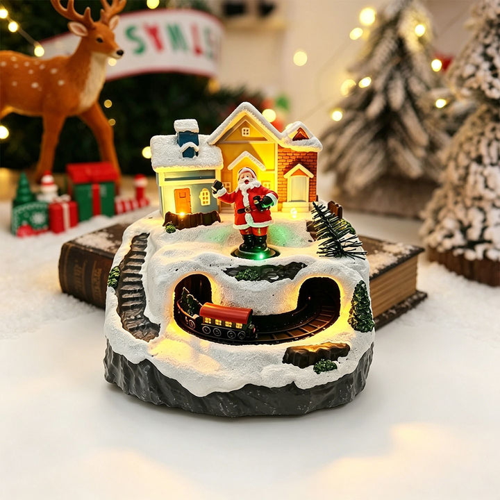 Beleuchtete Weihnachtsdorf-Dekoration mit beweglichen Figuren Karnz