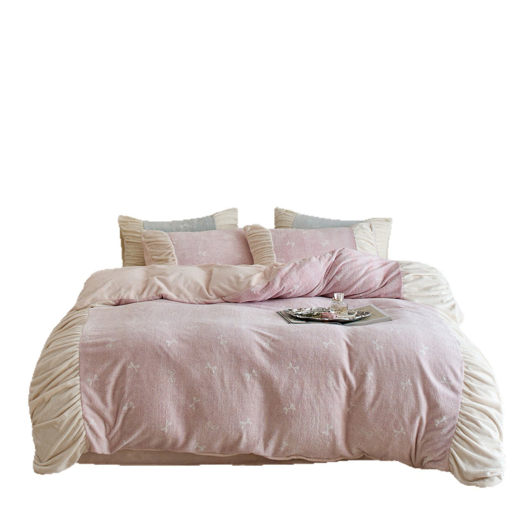 Luxe Plüsch Mikrofleece Rüschenduvetbezug und Dekoratives Bolster-Set