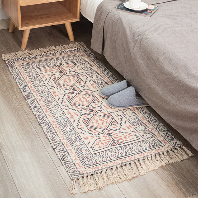 Flachgewebter Baumwoll-Läufer im Kilim‑Ethno‑Design mit Fransen Karnz