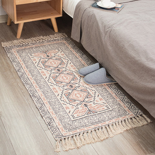 Flachgewebter Baumwoll-Läufer im Kilim‑Ethno‑Design mit Fransen Karnz