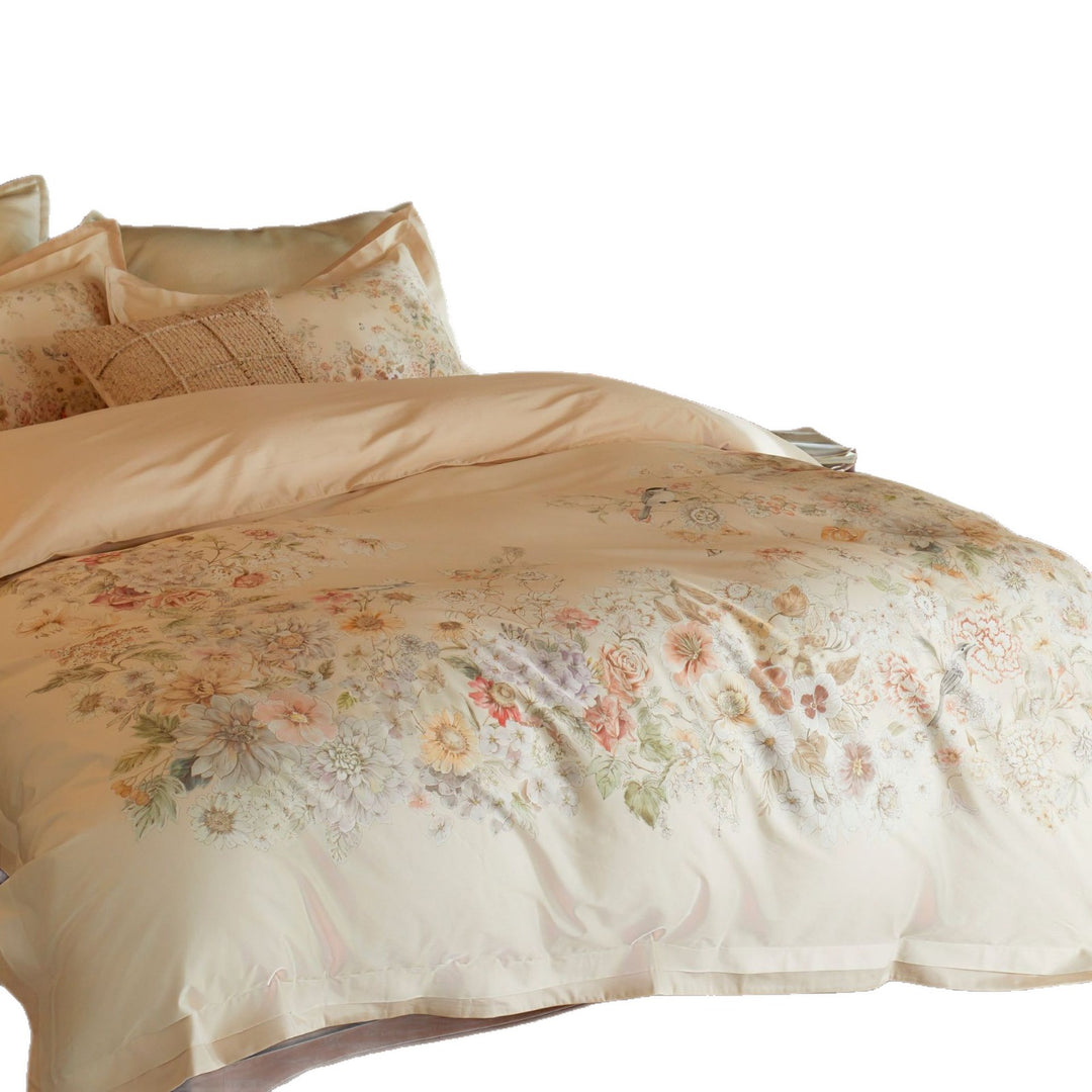 Elegantes Satin-Bettbezug-Set mit Paisley- und Blumen-Dekor sowie verdecktem Reißverschluss