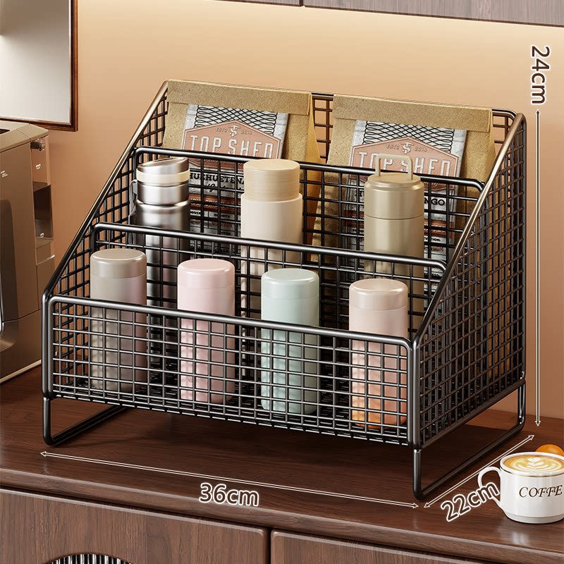 Dreistufiger schräger Metallgitter-Thekenorganisator-Rack