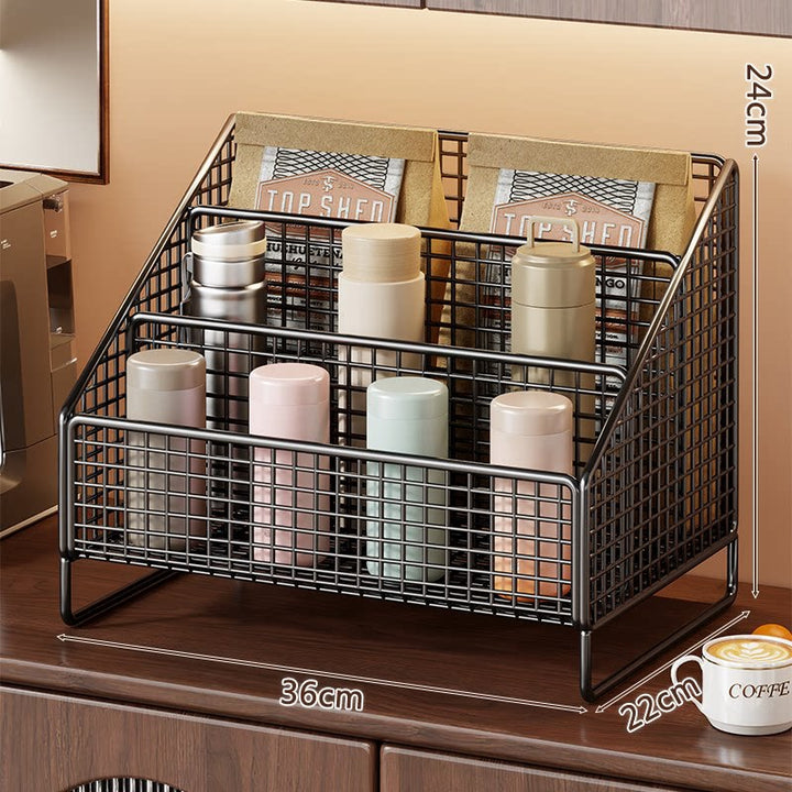 Dreistufiger schräger Metallgitter-Thekenorganisator-Rack