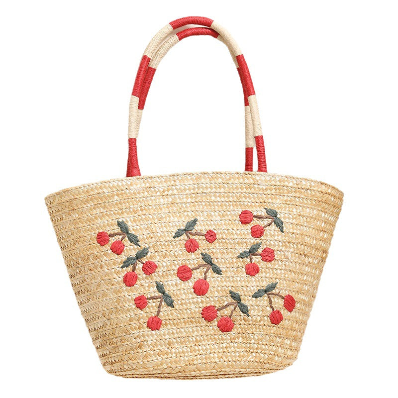 Damen Handgefertigte Korbtasche mit floralem Stickdesign Karnz