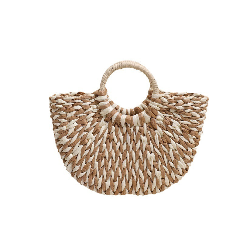 Damen Trendige Bast-Handtasche mit rundem Griff Karnz