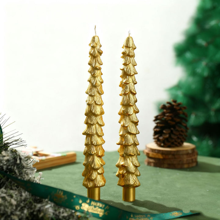 Skulptierte Evergreen Baum Taper Kerzen Set Dekorative Feiertags Tischkerzen