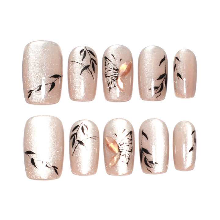 Künstliche Nagelverlängerungen mit floralem Butterfly-Design Karnz