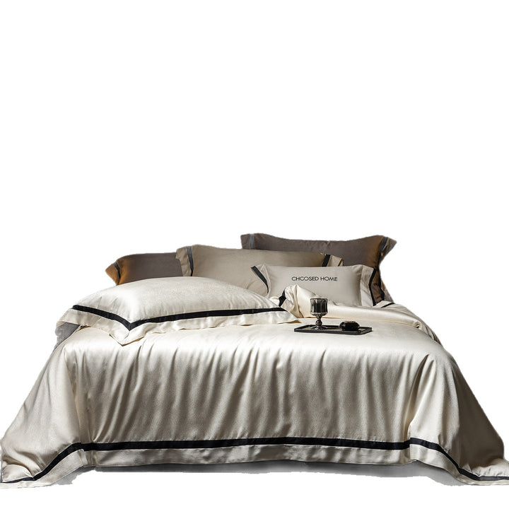 Luxuriöses Satin-Bettwäsche-Set mit kontrastierender Zierborte