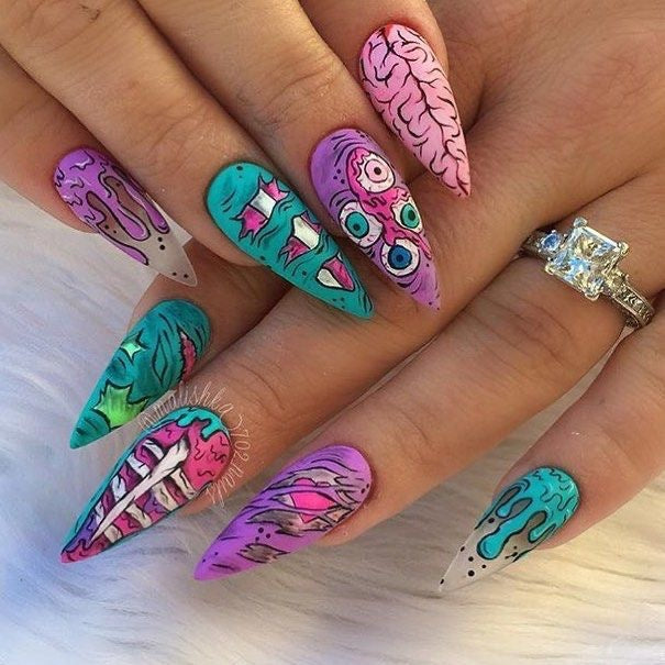 Kreatives Kunstnagelset mit farbenfrohen 3D-Motiven Karnz
