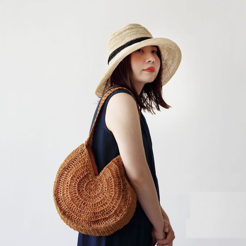 Damen Handgearbeitete Runde Basttasche Karnz