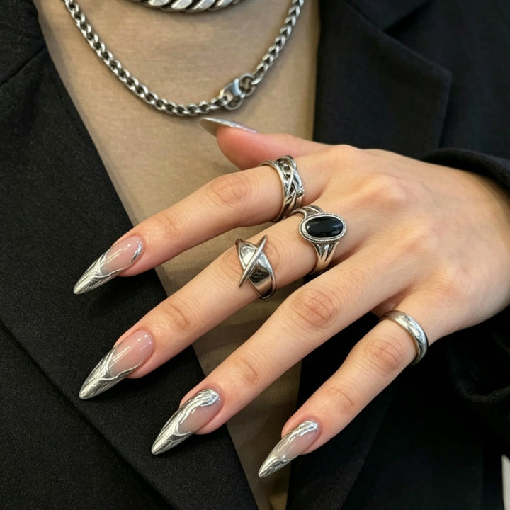 Metallic Marmor Kunst Stiletto Press-On Nägel Karnz