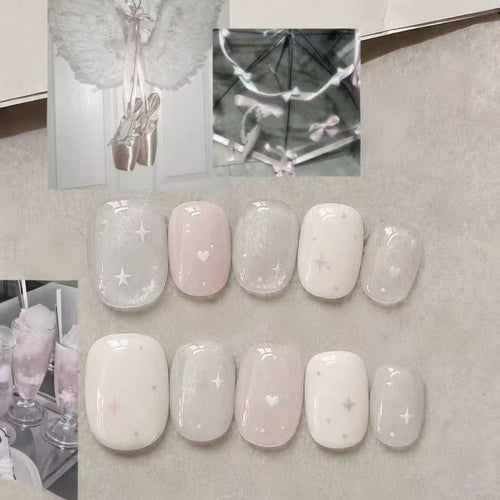 Traumhafte Herzen und Sterne Press-On Nagelkunst Set Karnz