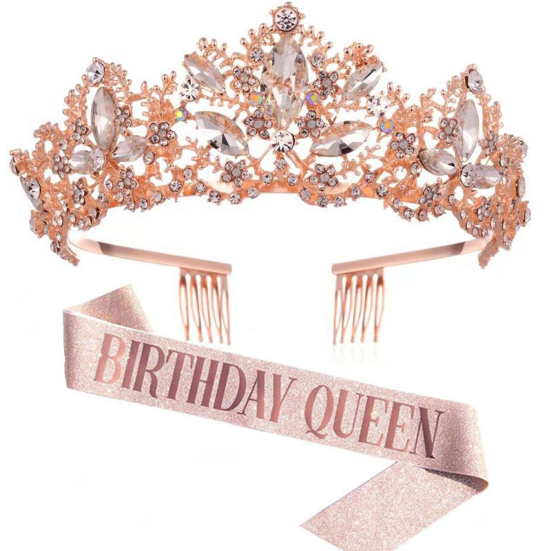 Damen Glitzernde Tiara mit "Birthday Queen"-Schärpe Karnz