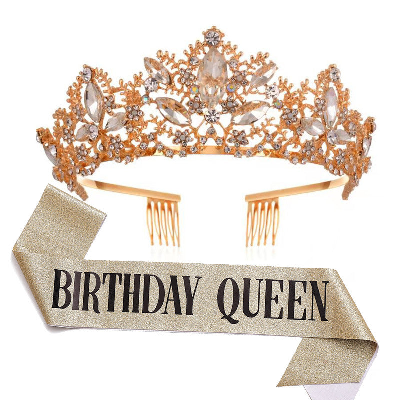 Damen Glitzernde Tiara mit "Birthday Queen"-Schärpe Karnz