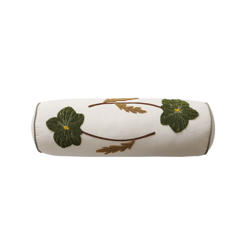 Bolster-Kissen mit handgesticktem Blumenmotiv und dekorativer Paspel