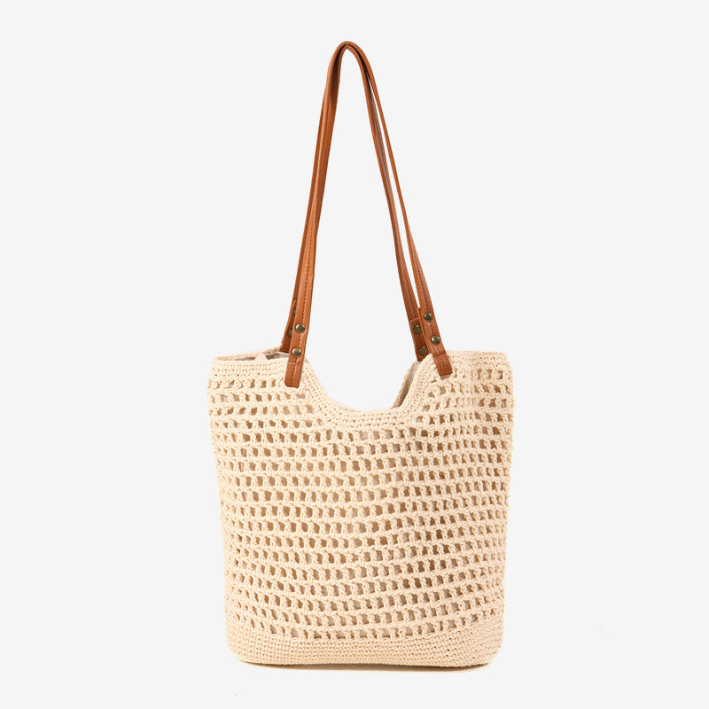 Damen Handgefertigte Makramee Tasche mit robusten Ledergriffen Karnz