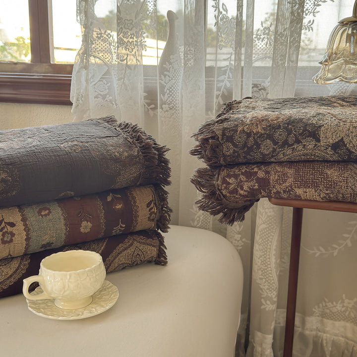 Gewebte Jacquard-Patchwork-Decke mit Fransen kanten
