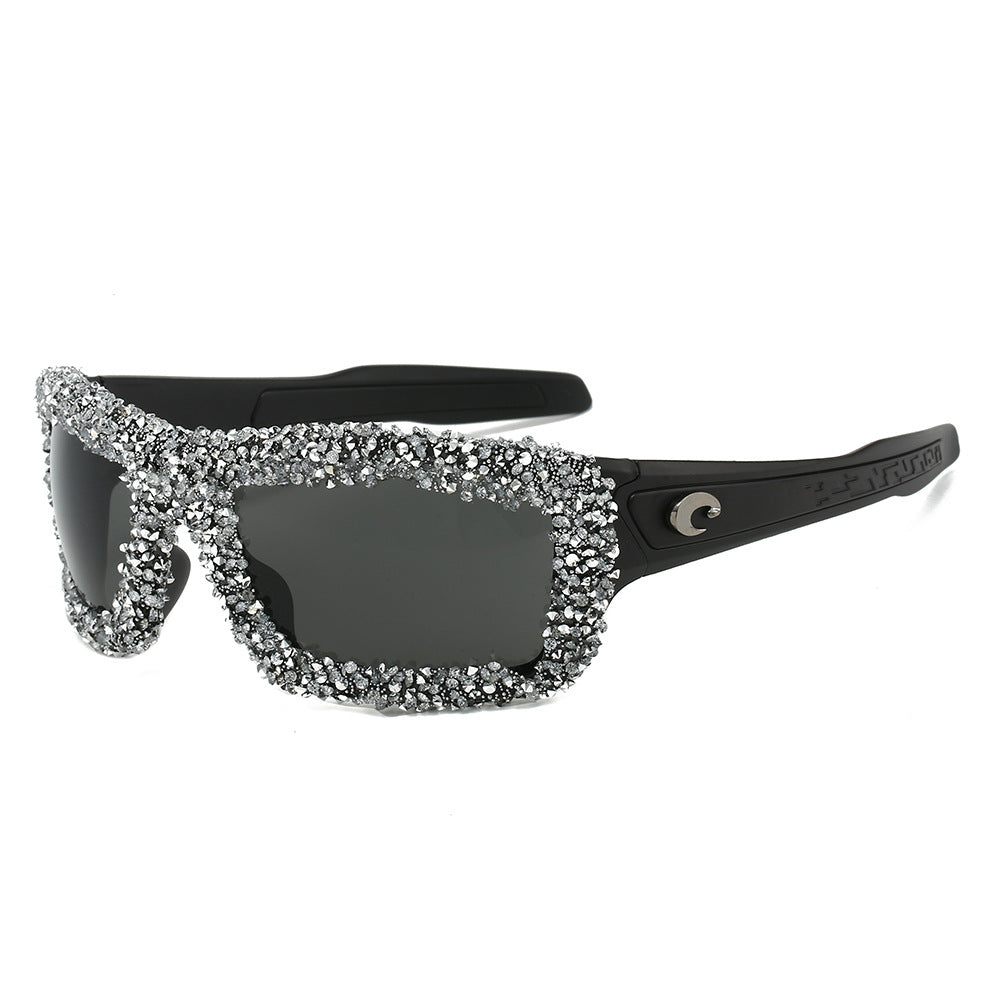 Damen Sportliche Sonnenbrille mit funkelndem Strassrahmen Karnz