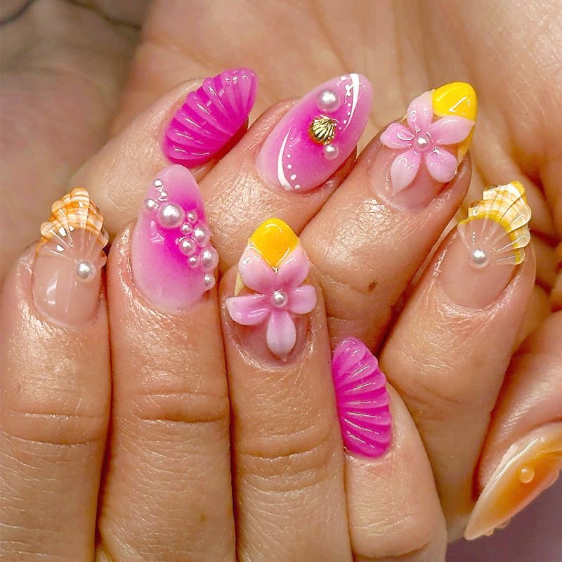 Dekorativer floraler langer Press-On-Nagelset Karnz