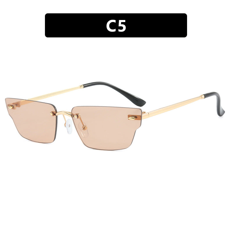 Damen geometrische Sonnenbrille mit filigranem Rahmen und transparenten Gläsern Karnz