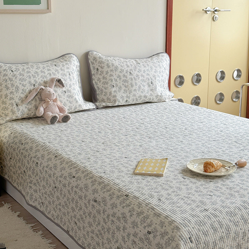 Gepolstertes Baumwollbettüberwurf-Set mit Teddy-Bär-Streifenmuster und umkehrbarem Design