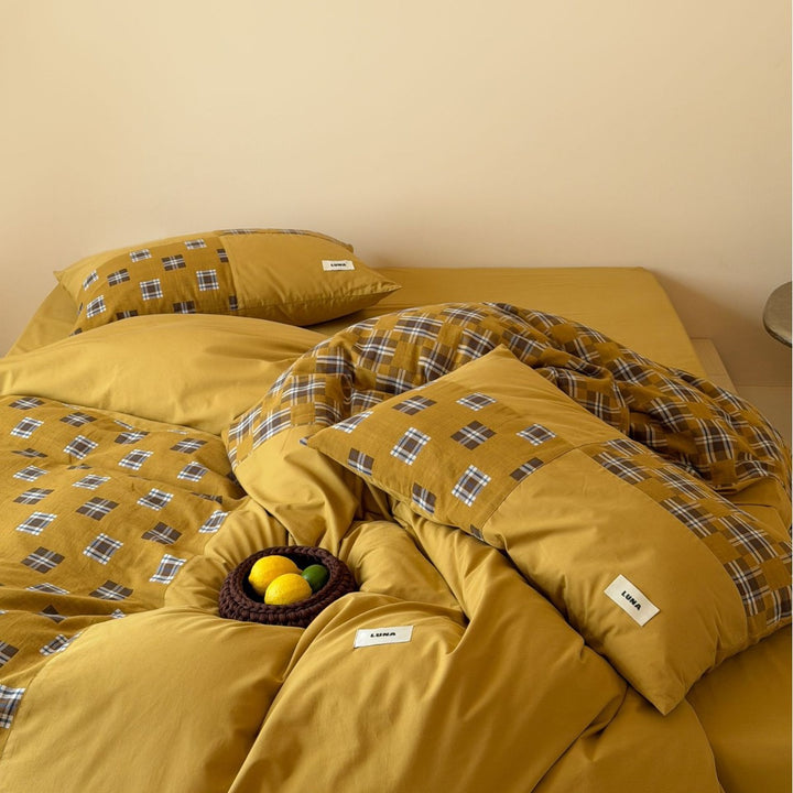 Bürstenbaum Plaid Patchwork Wendebettbezug Set mit verstecktem Reißverschluss und Eckenbindungen