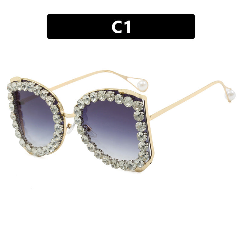 Damen extravagante Katzenaugen-Sonnenbrille mit funkelndem Strassrahmen Karnz
