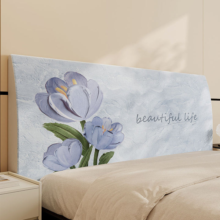 Decorative Padded Headboard Slipcover with Floral Print and Inspirational Script