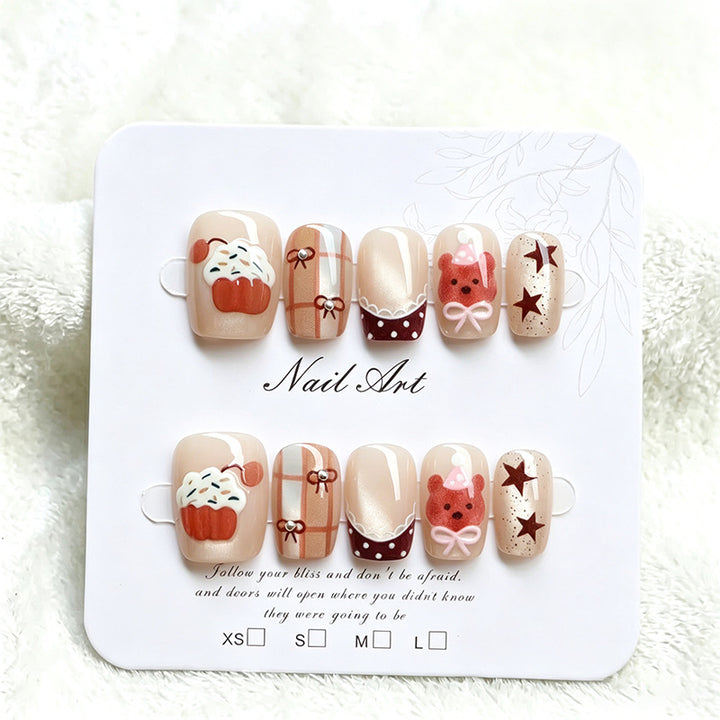 Verspieltes Cupcake-Thema Press-On Nagelkunst Set Karnz