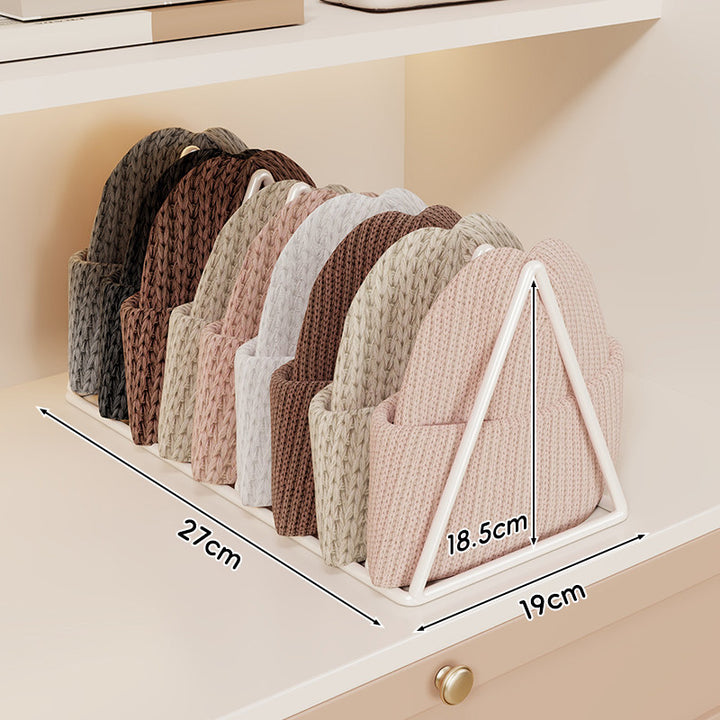 Dreieckiger Metall-Multi-Slot-Strickmütze und Beaniefächer-Rack
