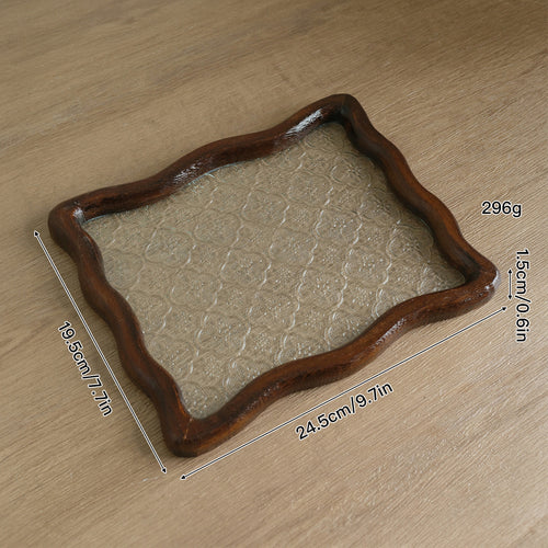 Eleganter Vintage Glas- und Holz-Dekoteller