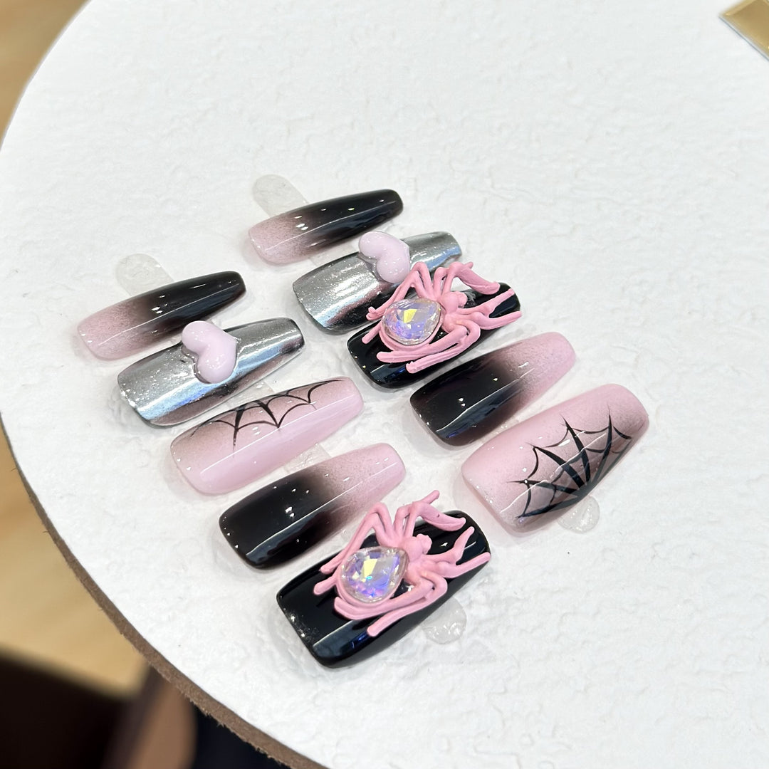 Themen Press-On Nagelkunst Set mit Spider Zubehör