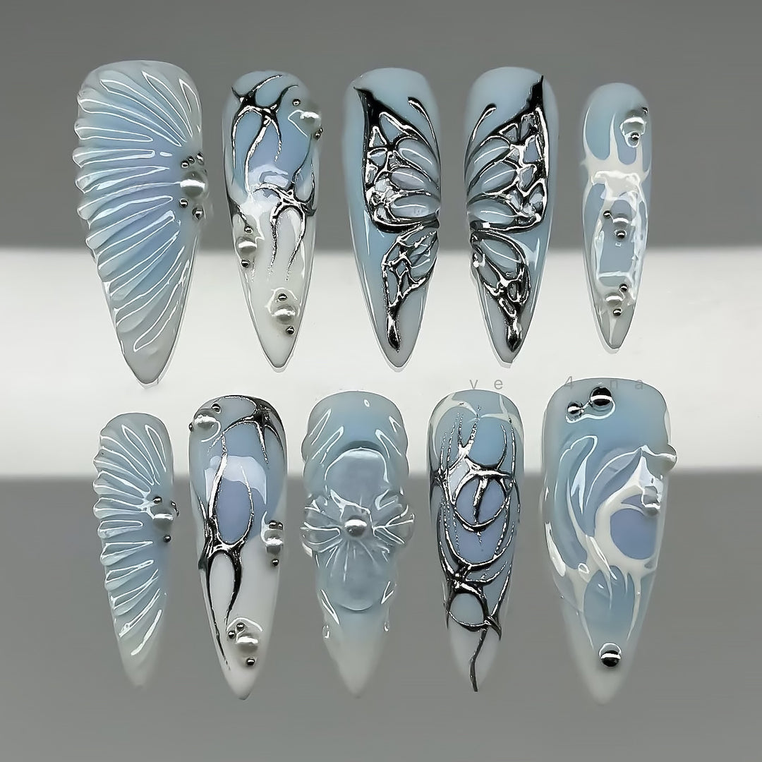 Dekoratives Press-On Nagelkunstset mit ozeanischen Designs Karnz