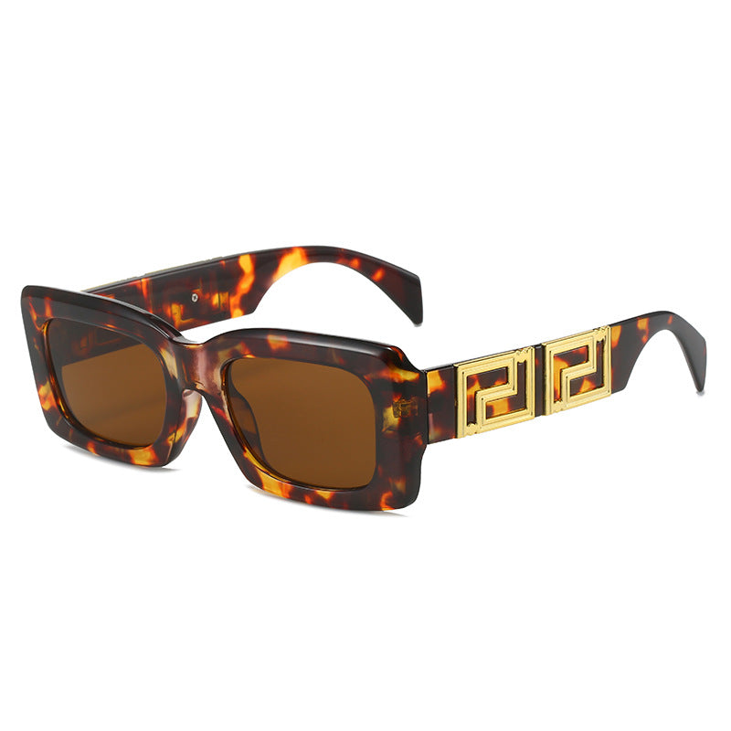 Damen elegante quadratische Sonnenbrille mit luxuriösem Goldakzent Karnz
