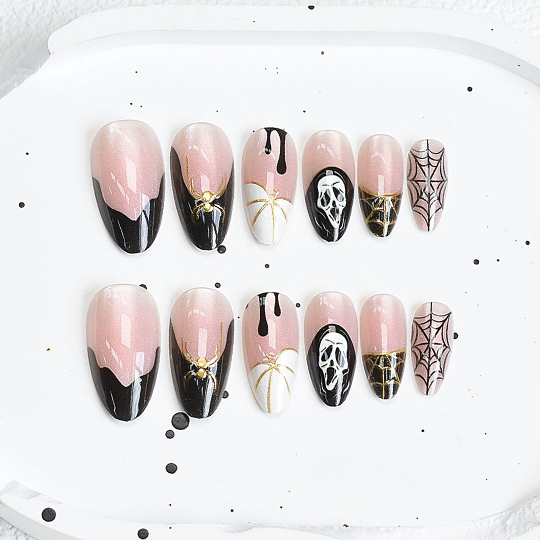 Künstlerisches Press-On-Nagelset mit Kirschblütenmuster Karnz