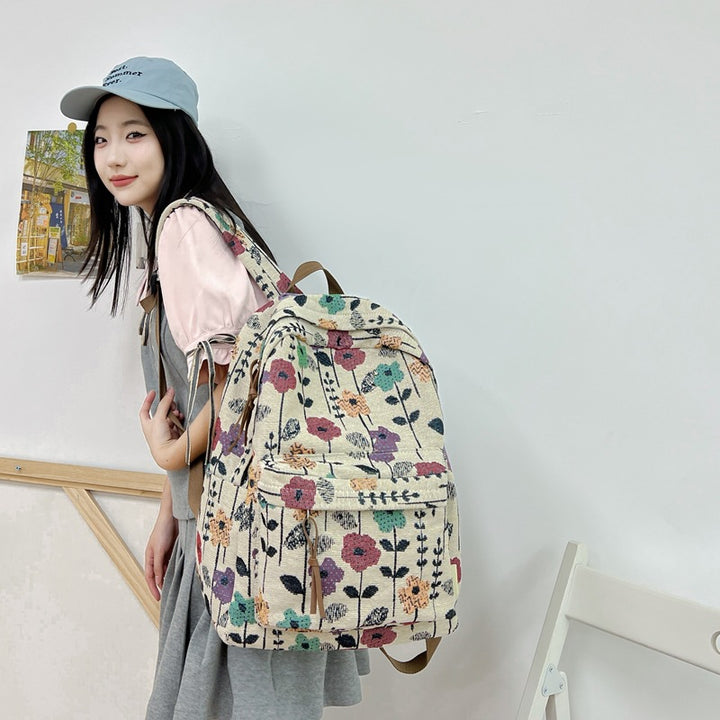 Blumenmuster Canvas Rucksack Karnz