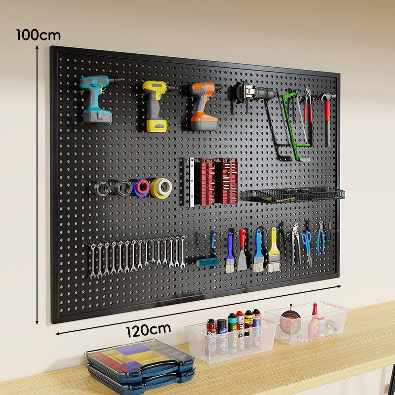 Wandmontiertes perforiertes Metall-Pegboard-Werkzeugorganisator-Panel mit modularen Haken und Aufbewahrungsbehältern